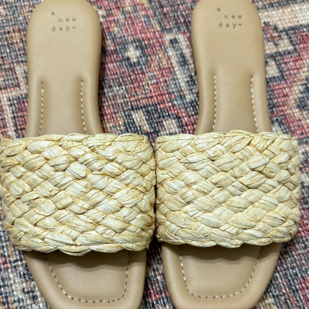 Raffia Slides Sandals A New Day Size 9.5 Carissa Memory Foam - Picture 2 of 7